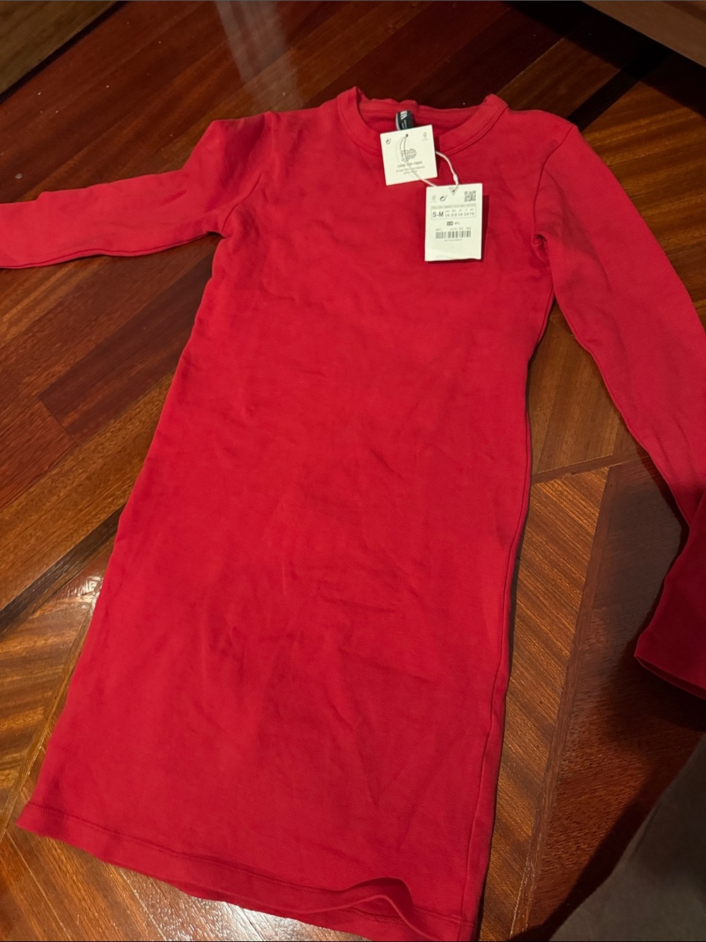 Zara Bright Red Long-Sleeve Knit Dress for Kids